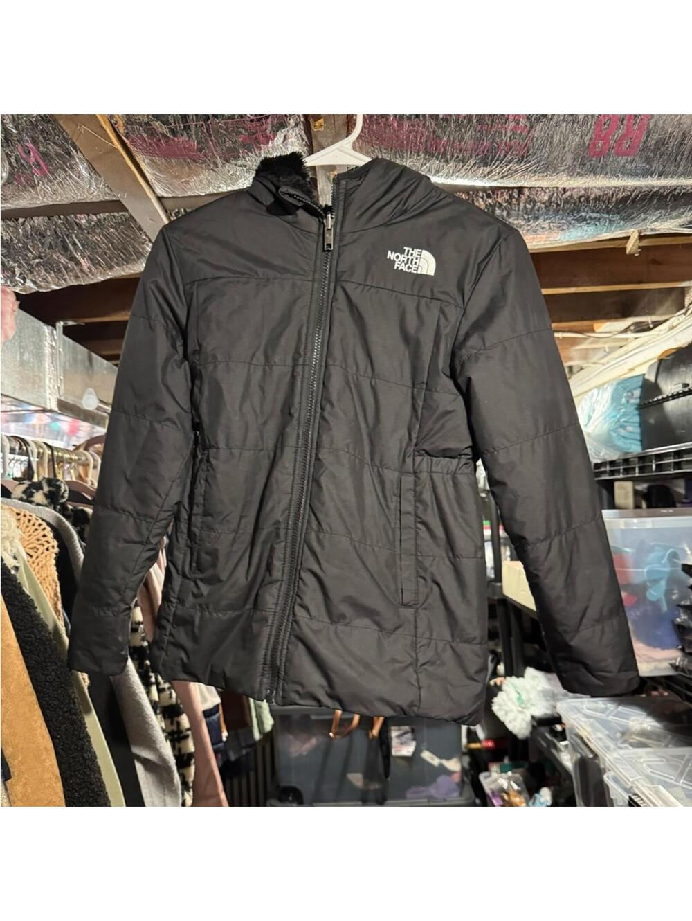 The North Face Black Hooded Puffer Jacket Teen Girls Size M